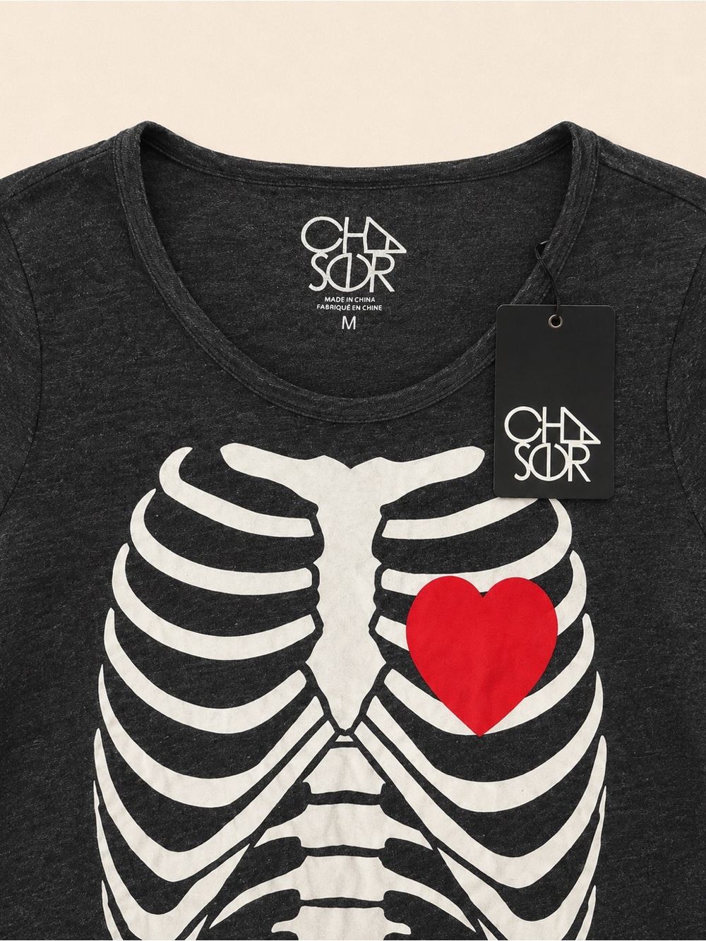Chaser Skeleton Heart Graphic Long Sleeve Top Size M NWT - Picture 3 of 5